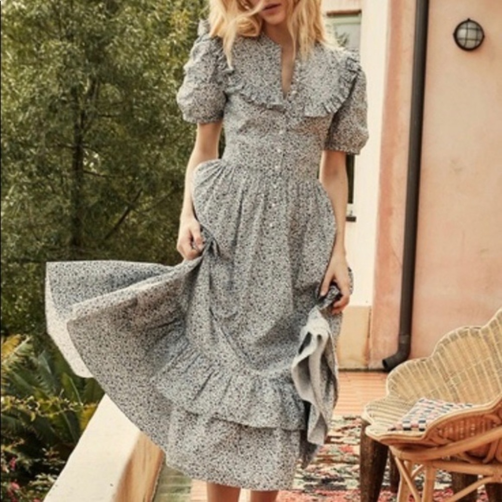 NWOT XS DÔEN Jolie Dress in Navy Blue Champignon Floral